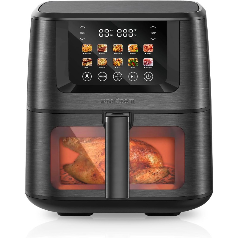 

Seedeem Max Fryer, 8 Quart, 10-in-1 Hot Air Fryer Oven With Color Lcd Display Touchscreen, Air Fryer Toaster Oven Combo With Clearcook Cooking Window, , Roast, Dehydrate, Bake, Black