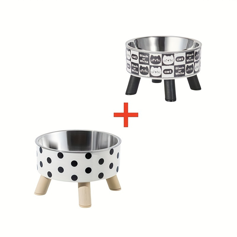 TEMU 2pcs/ Pet Cat Bowl Stainless Bowl Cat Bowl Neck Protection Pet Tall Bowl Anti Slip And Anti