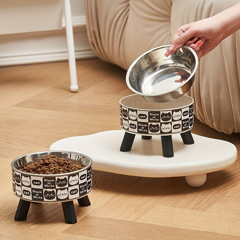 

2pc/ Pet Cat Bowl Stainless Bowl Cat Bowl Neck Protection Pet Tall Bowl Anti Slip And Anti