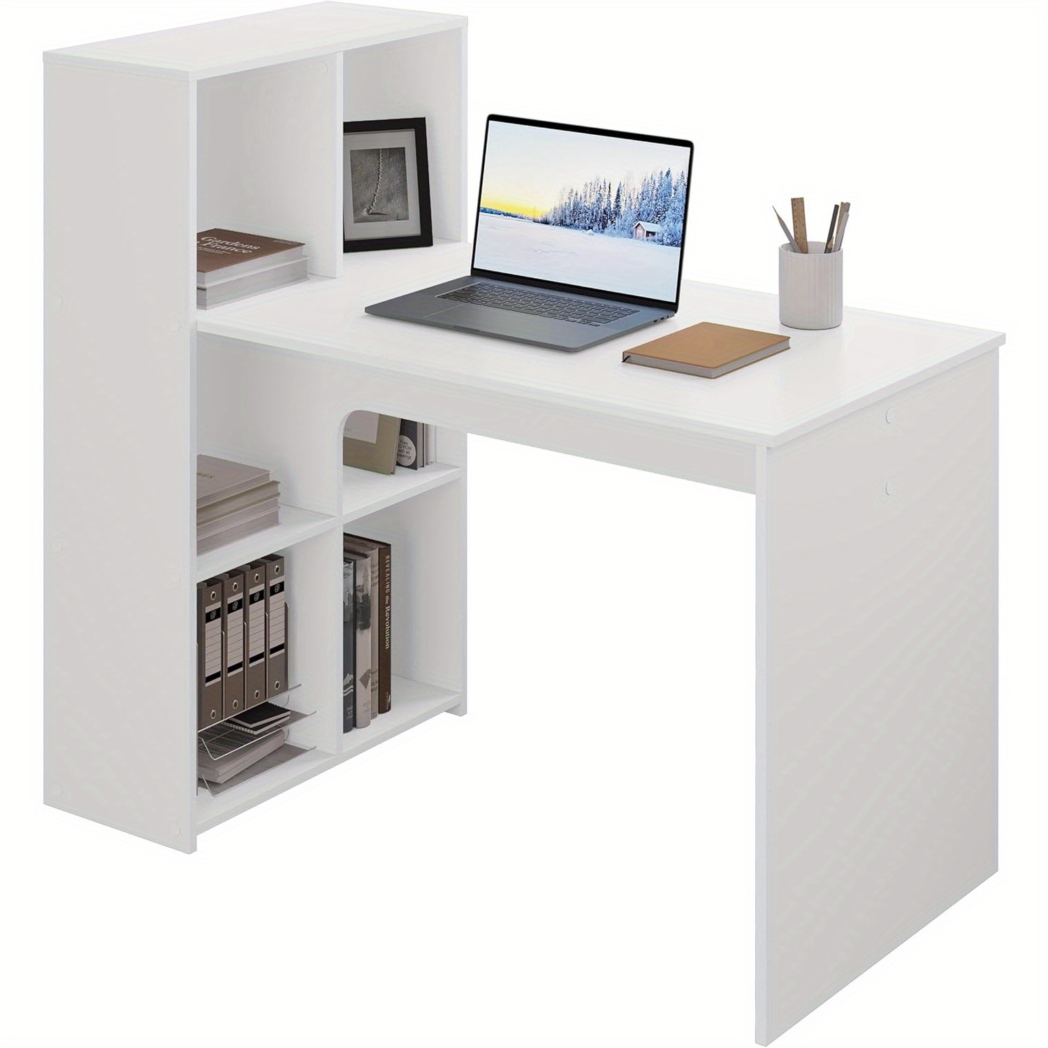 Computer Desk With Shelf, Installed , 120x63cm, With Closet Space, Office Computer Desk White, Office Living Room Bedroom