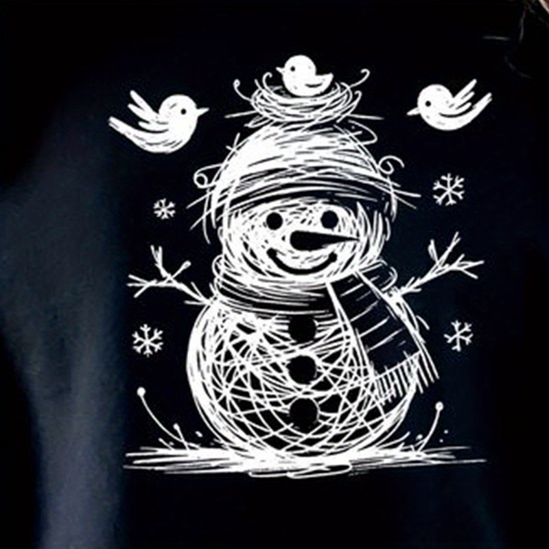 

Snowman Print Kangaroo Pocket Hoodie, Casual Long Sleeve Drawstring Hooded Sweatshirt, Women's Clothing