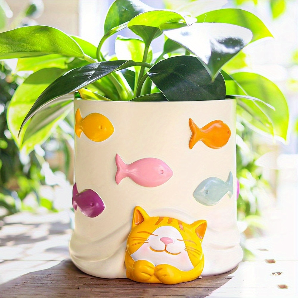 Cartoon Katzen-Blumentopf Aus Keramik – Niedliche Katzenvase, 14,5 X 7,5 X 9,8 Cm, Blau, Für Zimmerpflanzen & Deko
