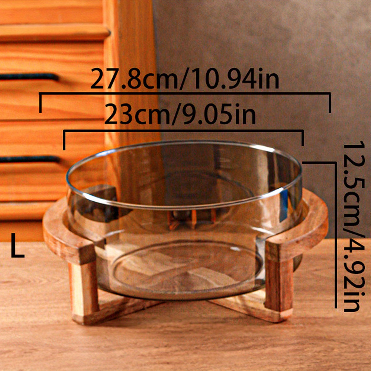 2pcs/set Acacia Wood Base Glass Fruit Dish, Household Fruit Bowl, Salad Bowl, 1 Tray, 1 Bowl