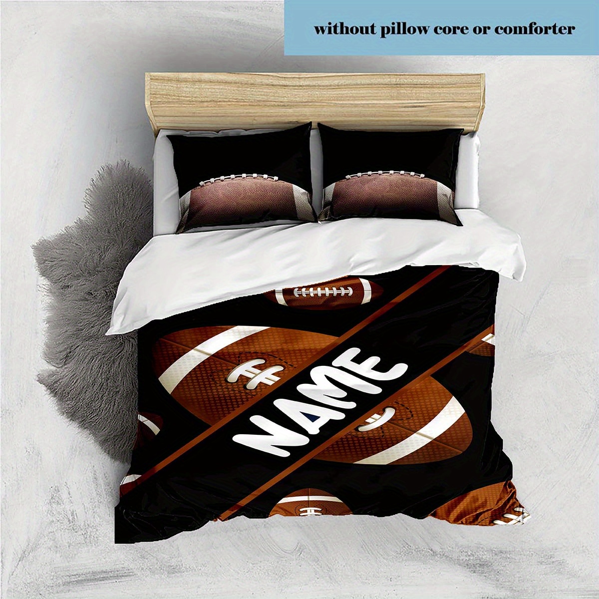 

Custom Football-themed Duvet Cover Set - Personalized Name Print, Includes 1 Duvet Cover & 2 Pillowcases, Fade-resistant Polyester, Zip Closure - All