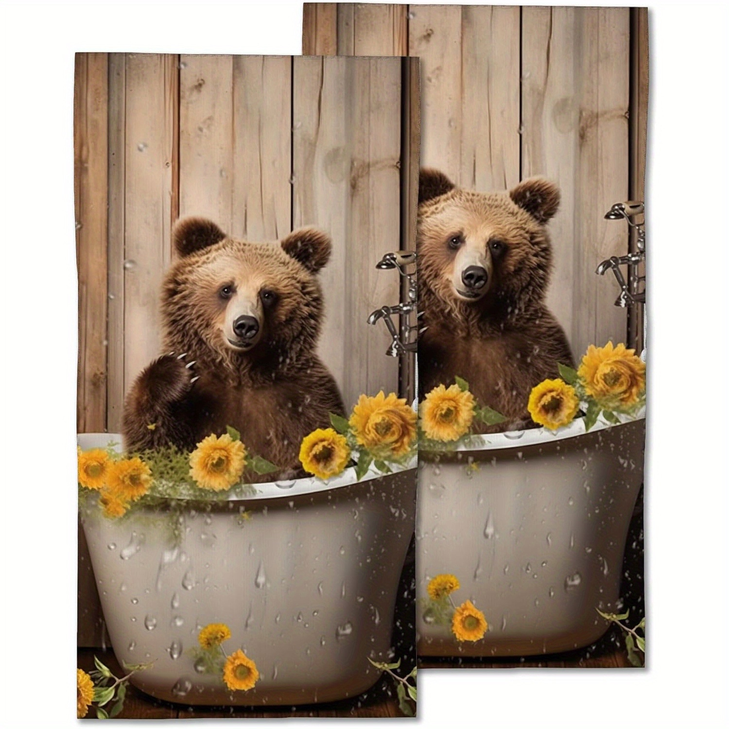 

2-pack Cartoon Bear Bath Towels, , Super Soft Polyester, Machine Washable, Woven Oblong Dish Cloths For Bathroom, Kitchen, Spa, Fitness - Absorbent Towel Set 18x26 Inches