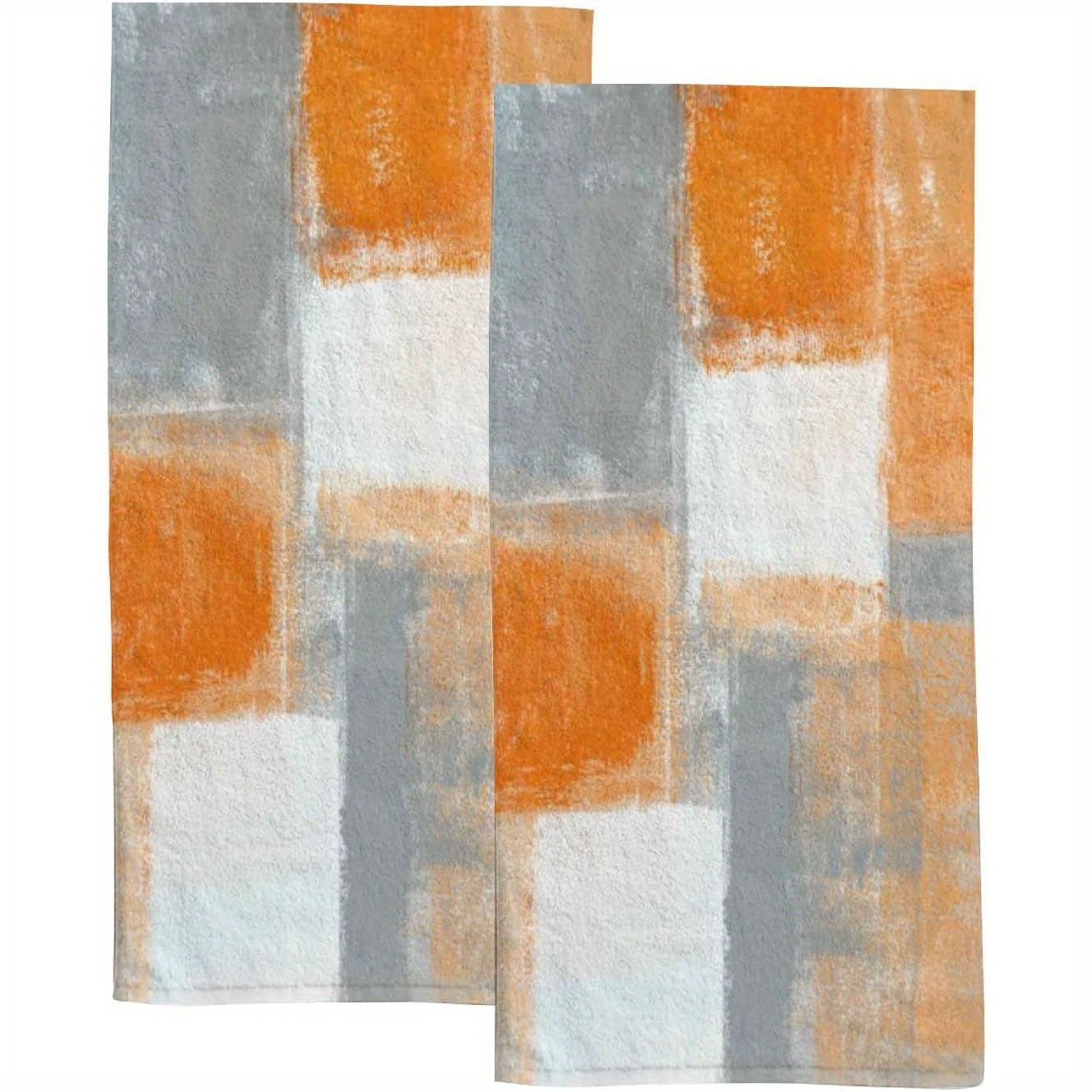 

2pcs Orange & Gray Hand Towels - , Absorbent Dish Cloths For Kitchen, Bathroom, Gym, Yoga, , Machine Washable, Polyester, 18x26 Inches, Rectangular Shape,