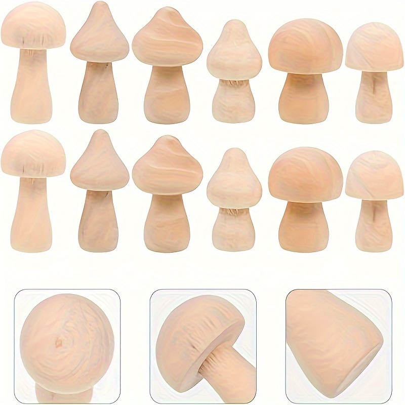 

12pcs/set, Unfinished Wooden Mushrooms – Natural Mini Diy Craft Figures For Arts, Crafts, Painting, And Home Decor