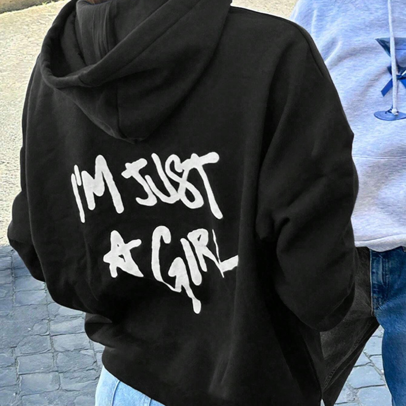 

Women' Hoodie, "i'm " Letter Print, Casual Pullover Sweatshirt, Knitted Polyester, Autumn/winter, Hooded, No Detail,
