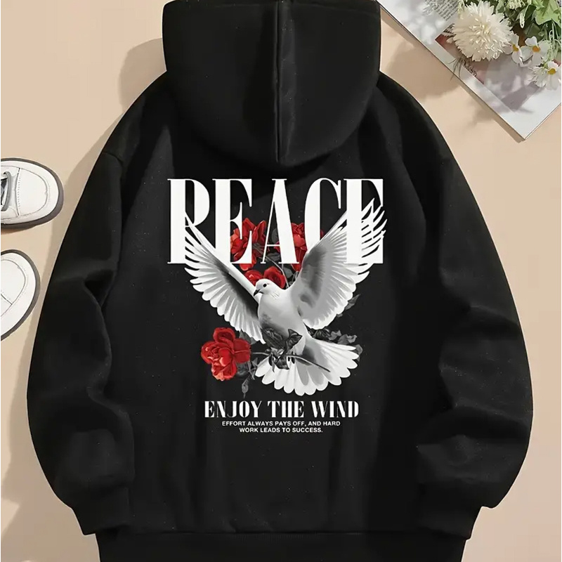 

Women' Hoodie, Peace Print, Casual Pullover Sweatshirt, Knitted Polyester, Autumn/winter, Hooded, Letter & Floral Animal Design, Ladies' Fashion Hoodie