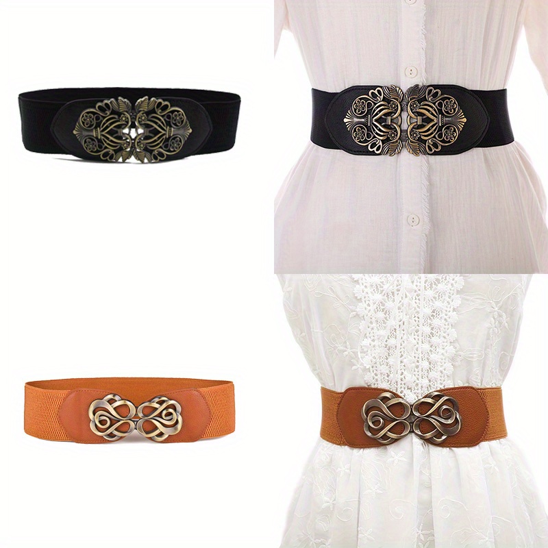 

2pcs Women' Hollow Out Metal Knot Belts Wide Belts Classic Solid Color Waistbands Girdles For Women With Elegant Dress Casual Coat Christmas Gift