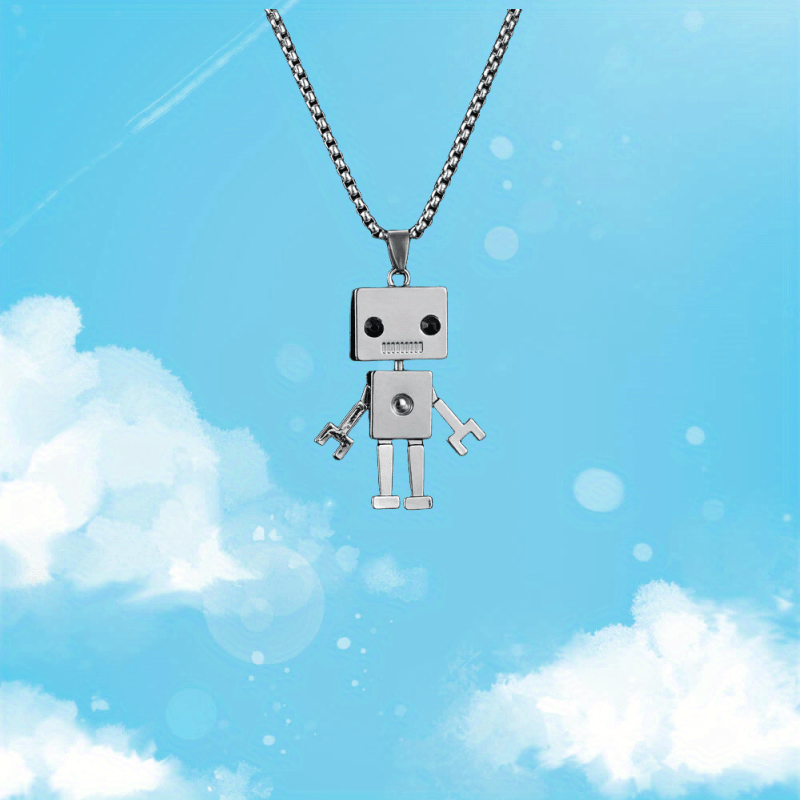 TEMU 1pc Punk Robot Stainless Steel Pendant Necklace, Funky Cool Robot Necklace Cute Accessories For Boys