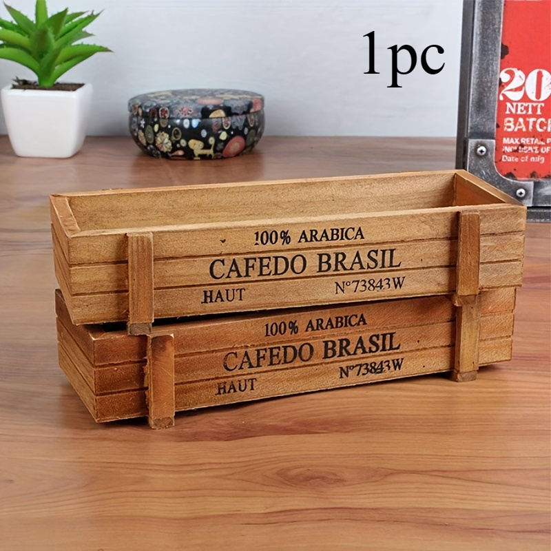 1pc Rustic Wooden Storage Box, Used For Bedroom Clutter And Succulent Planting Retro Office Desk Ball, Home Decor