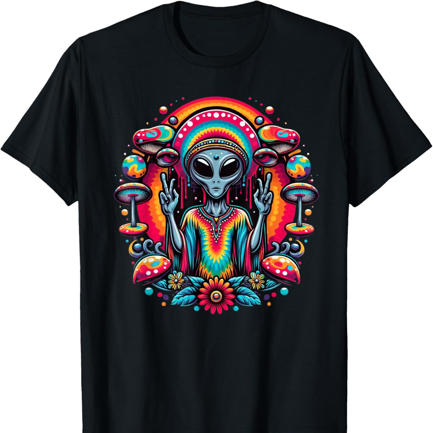 

Alien Peace Sign Funny Boho Hippie T-shirt Pure Cotton Interesting Design Diy Short Sleeve T-shirt For Men, Soft And Breathable, Suitable For , Comfortable, Casual And Sports, And Christmas Gifts