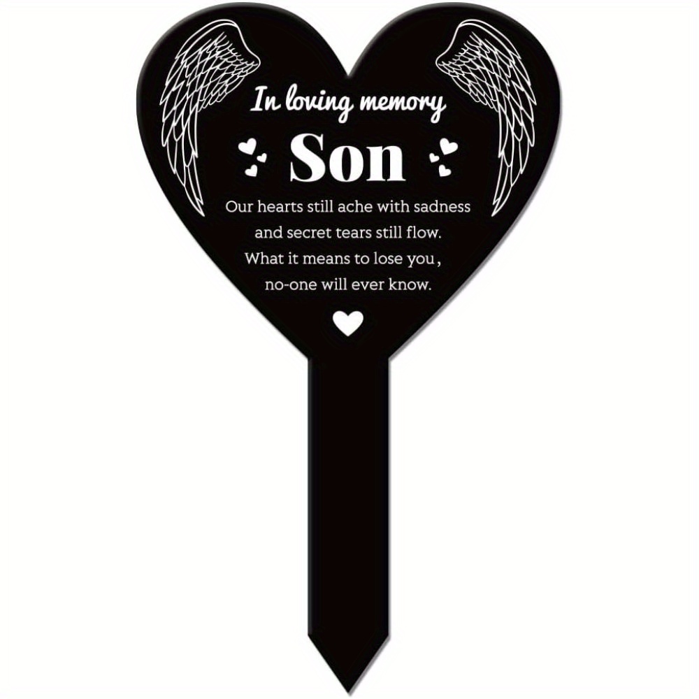 

1pc Acrylic Heart Son Memorial Garden Stake - Waterproof Sympathy Grave Marker Plaque For Cemetery, Yard - Outdoor Remembrance Decoration, No Electricity Or Feathers Required