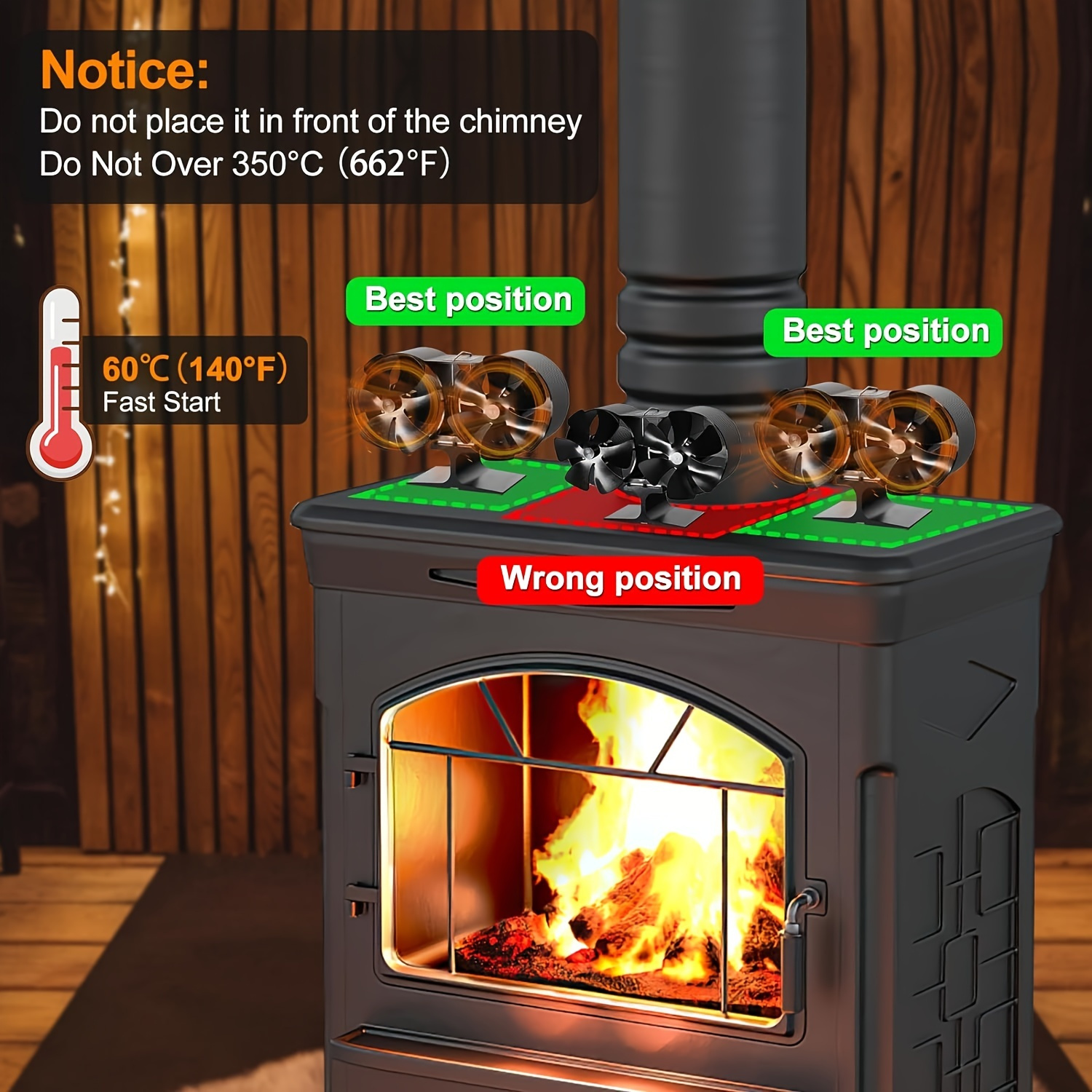   12 blade dual motor wood stove fan aluminum heat powered quiet   heat circulation portable design for wood log burners fireplaces no electricity needed polished fireplace fan details 3