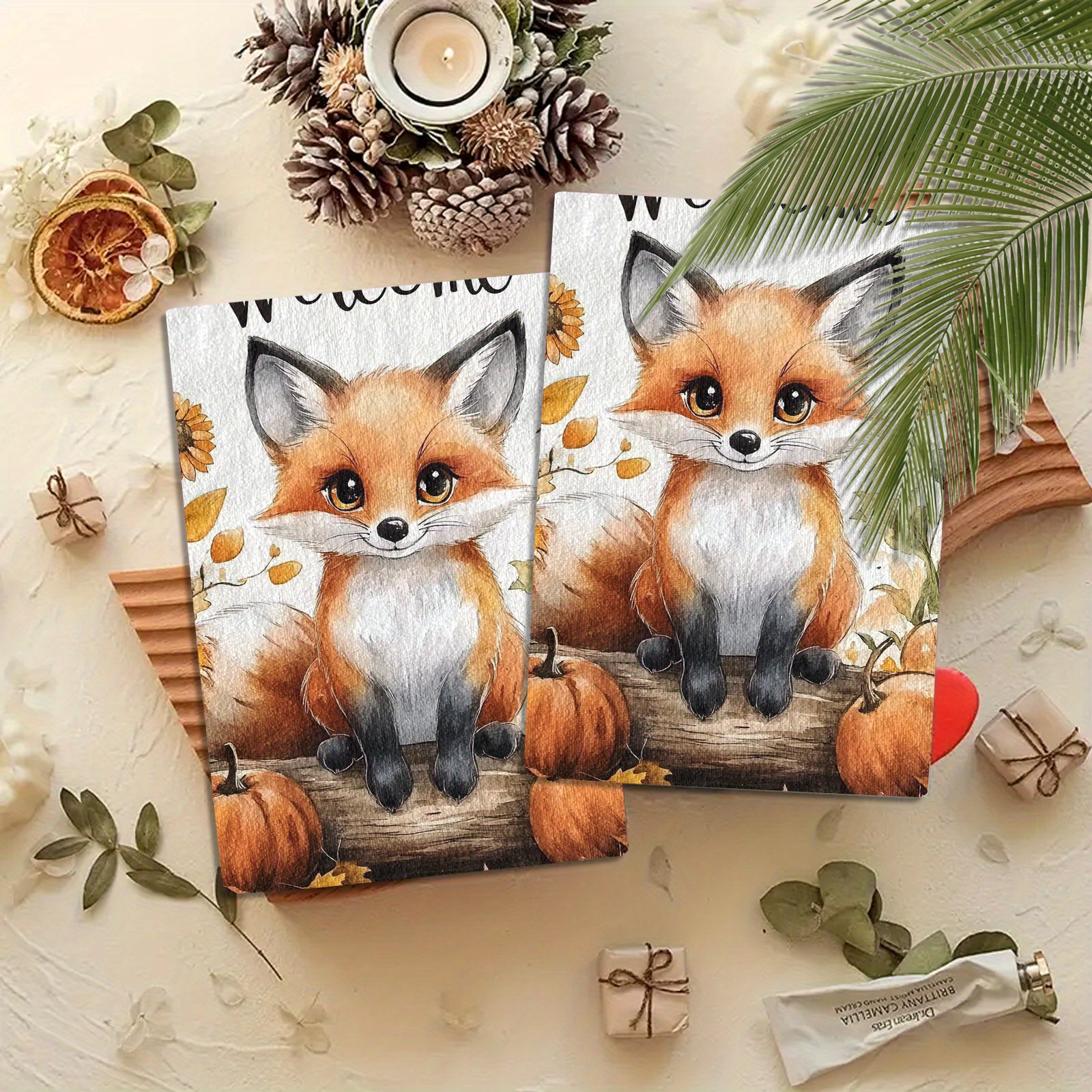 

2pcs Autumn Fox Kitchen Towels - Soft, Quick-dry Dish & Hand Towels For Fall Decor, Perfect Gift Idea, 27.2x18.4 Inches