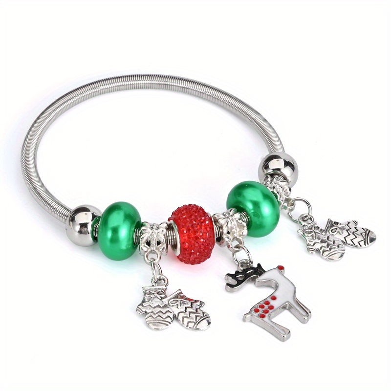 TEMU 1pcs Christmas Elk Gloves Pendant Alloy Bracelet For Men And Women - Fashion Trendy Bangle Bracelet Hand Jewelry, Christmas Gift Ideas For