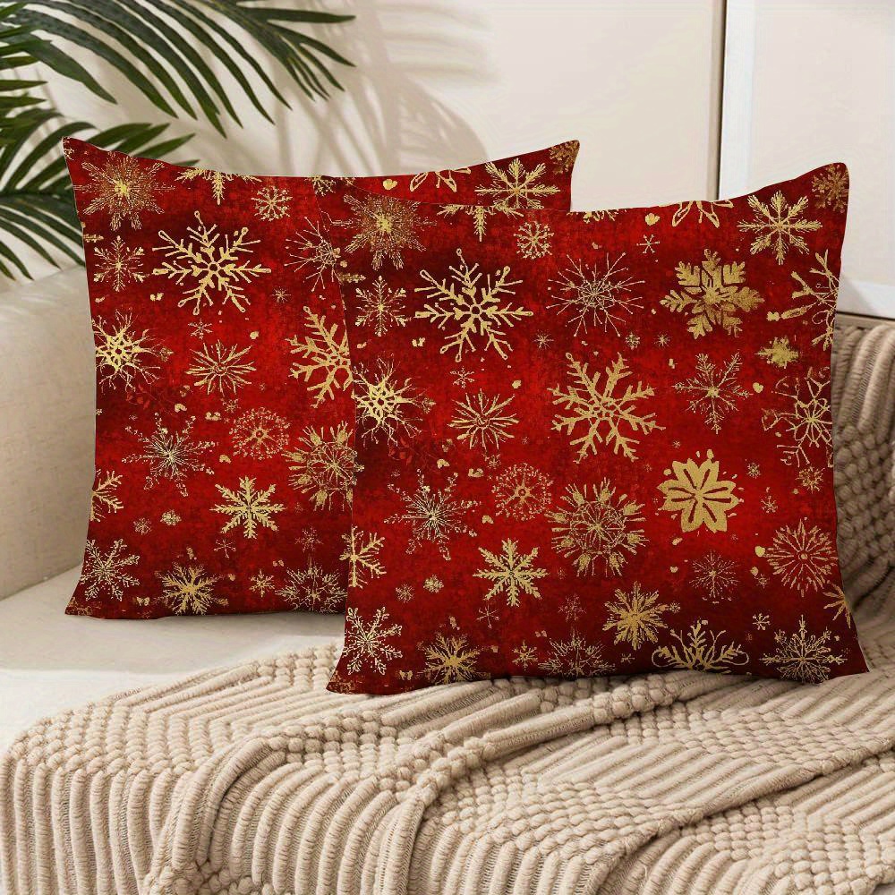 

Housses de Coussin de Ynzllo0ord, de Dorés Rouges Canapé, Housse de Coussin Décorative Rustique d'Hiver 2pcs Taies d' Carrées Douces de Canapé-Lit