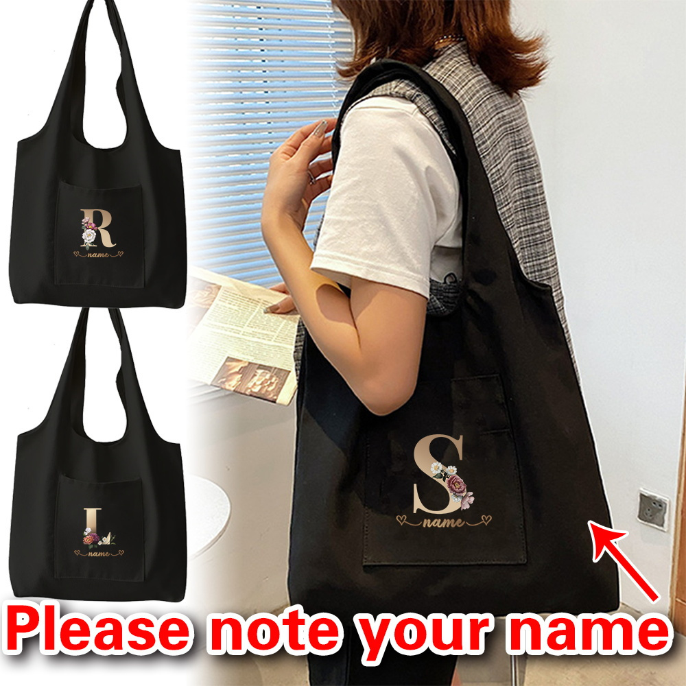 

Customizable Canvas Tote Bag For Women, Large Capacity Foldable Shopping Bag, Stylish Travel Shoulder Bag, Personalized With Name, Ideal For Halloween & Christmas Gifts, Black, Hand Wash Only