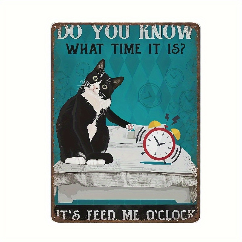 

Vintage Metal Iron - , Fun Tuxedo Cat Poster, Home Decor Wall Art 8x12