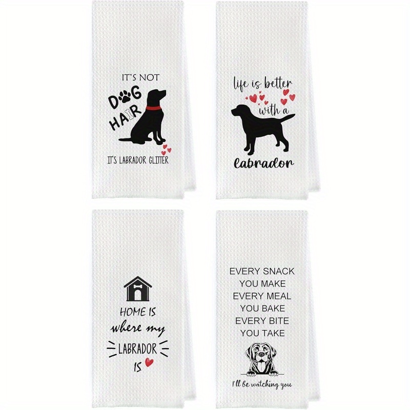 

4-pack Kitchen Towels Set - 18x26 Inch Woven Polyester Dish Cloths, Contemporary Style, Cartoon Dog Print, Super Soft, Machine Washable Dish Towels For Daily Use