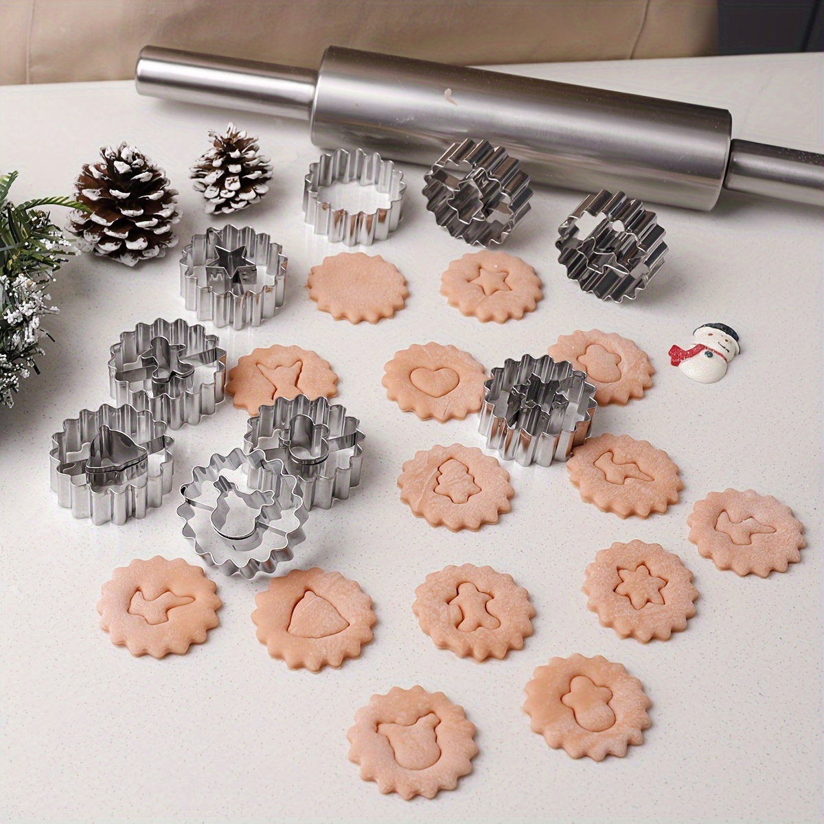 

12pcs Stainless Steel Linzer Cookie Cutter Set - Christmas, Easter, Hanukkah, Ramadan & Valentine's Day Baking - Holiday Pastry Molds & Decorating Tools, Cookie Decorating Supplies