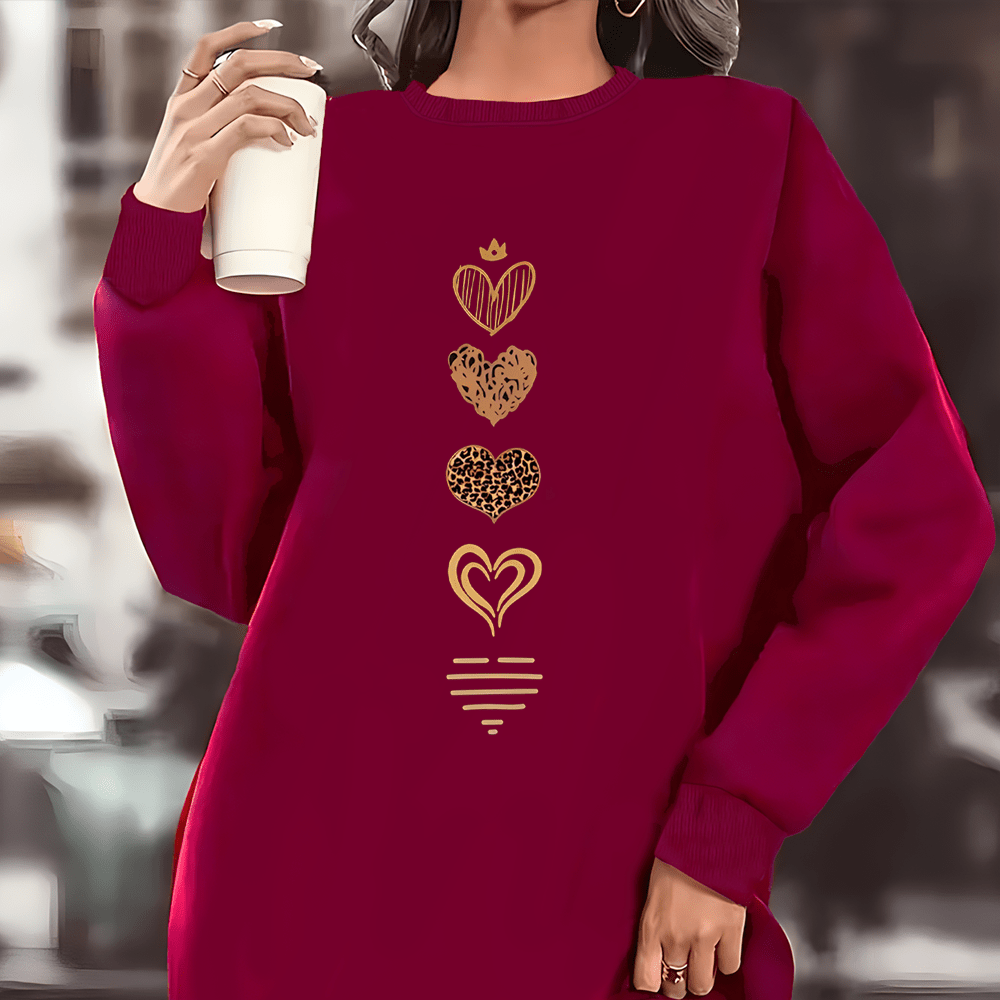 

Cozy Plus Size Fleece-lined Sweatshirt Dress For Women - Casual Long Sleeve, Round Neck With , Machine Washable