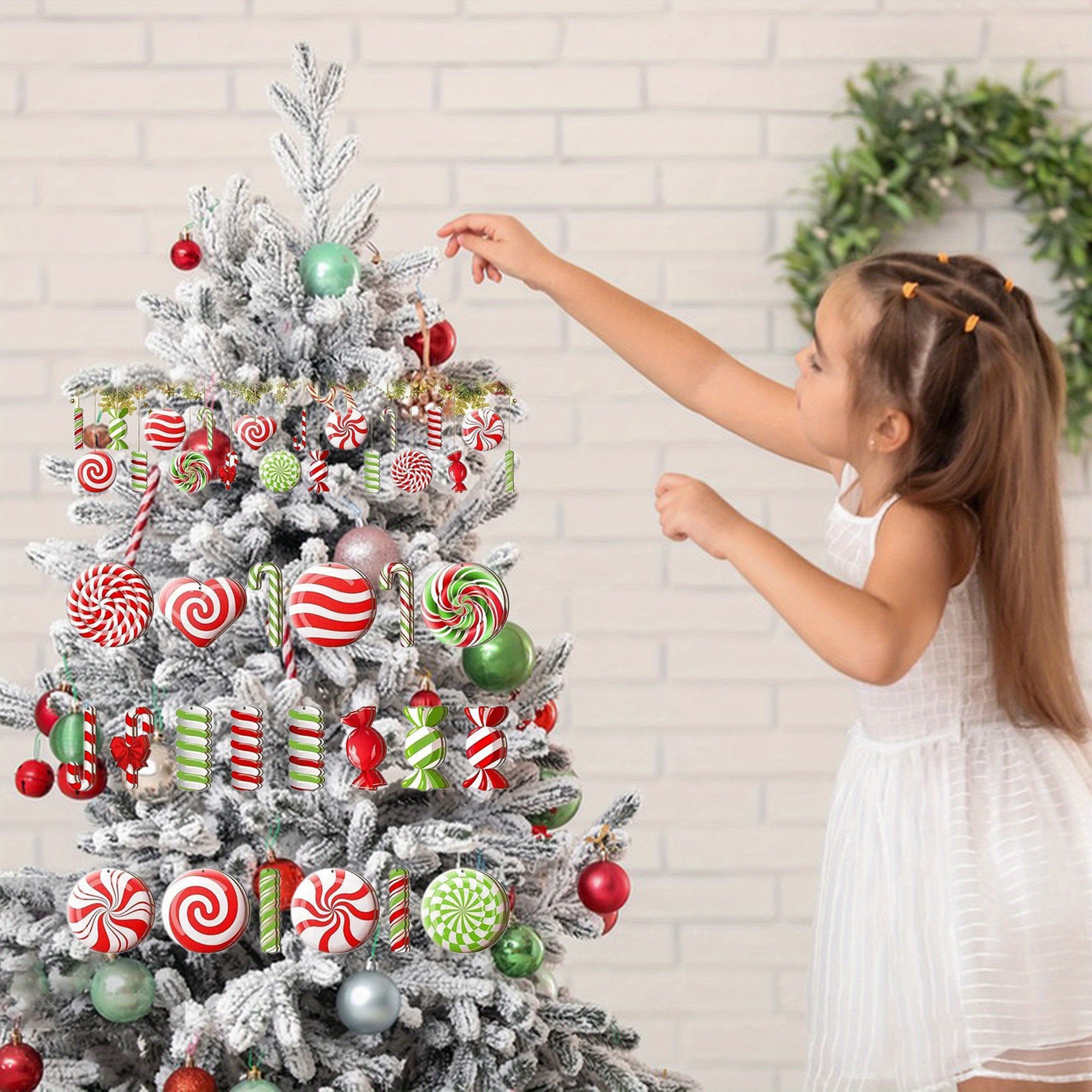 

40pcs Christmas Wood Candy Ornaments, Christmas Tree Ornaments Set With Hanging Loop, Christmas Hanging Decor