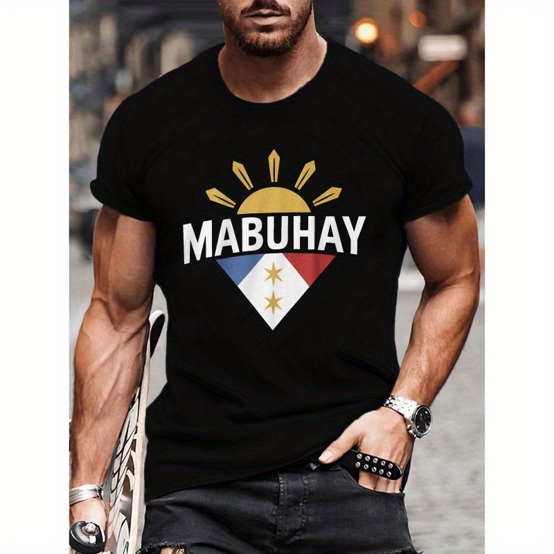 

And Sun Print Men's Comfy Short Sleeves Round Neck T-shirt For Sports Activities & Outdoors, Summer Essential