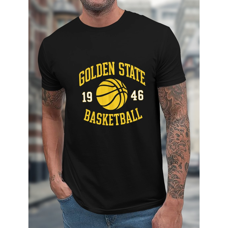 

With Basketball Print Tee Shirt, Tees For Men, Casual Short Sleeve T-shirt For Summer