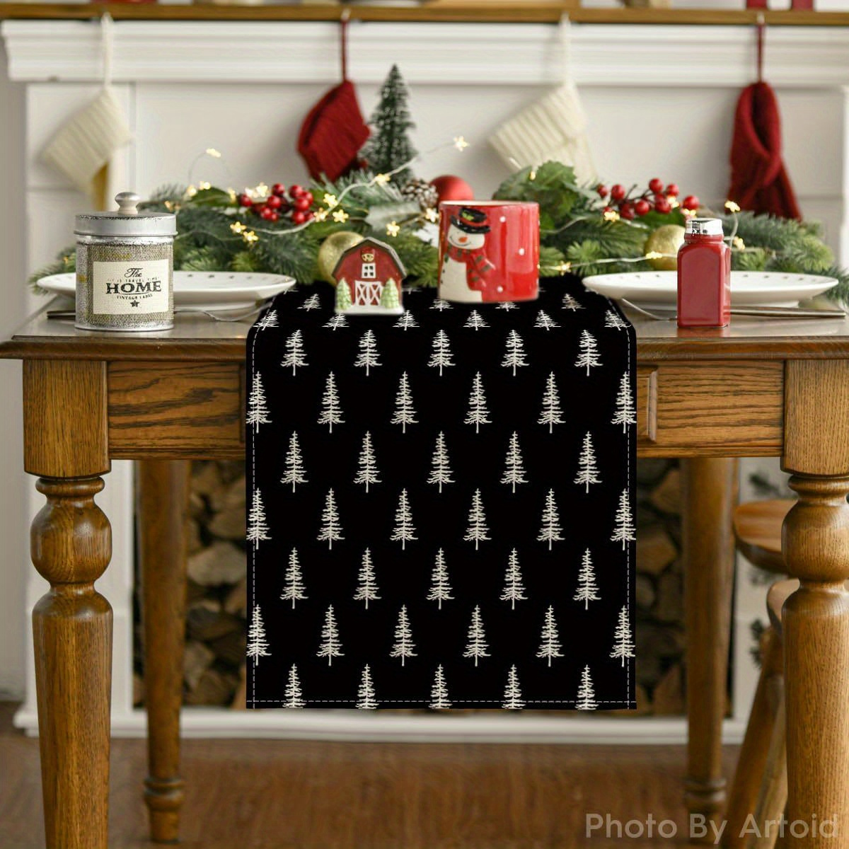 

Black Christmas Tree Table Runner - 13x72 Inch, Winter Kitchen & Dining Decor For Holiday Parties And