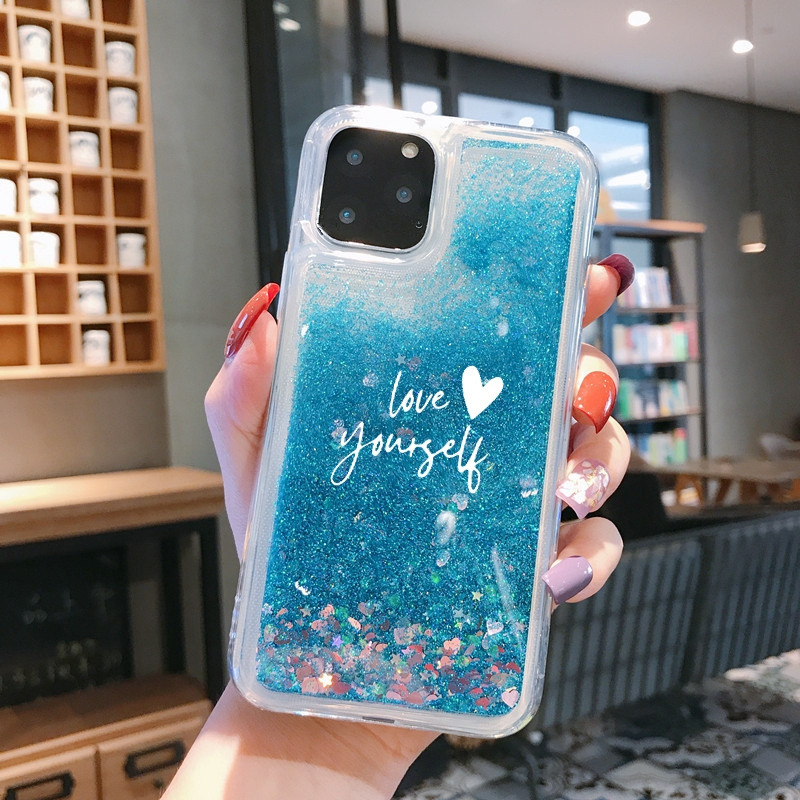 TEMU 【スマホケース】なエネルギーを込めたテキスト、「自分を愛してください」、なパターン、キラキラ輝くホイルスパンコール、流れる砂の色々なカラーのスマホケース。デー、ホリデー、誕生日、自分へのギフト、友人、彼女、彼氏へのプレゼントに最適。