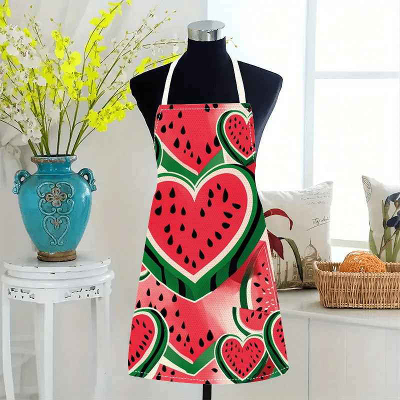 

Watermelon Heart Cartoon Kitchen Apron - , Sleeveless Linen Cooking Apron For Home Use