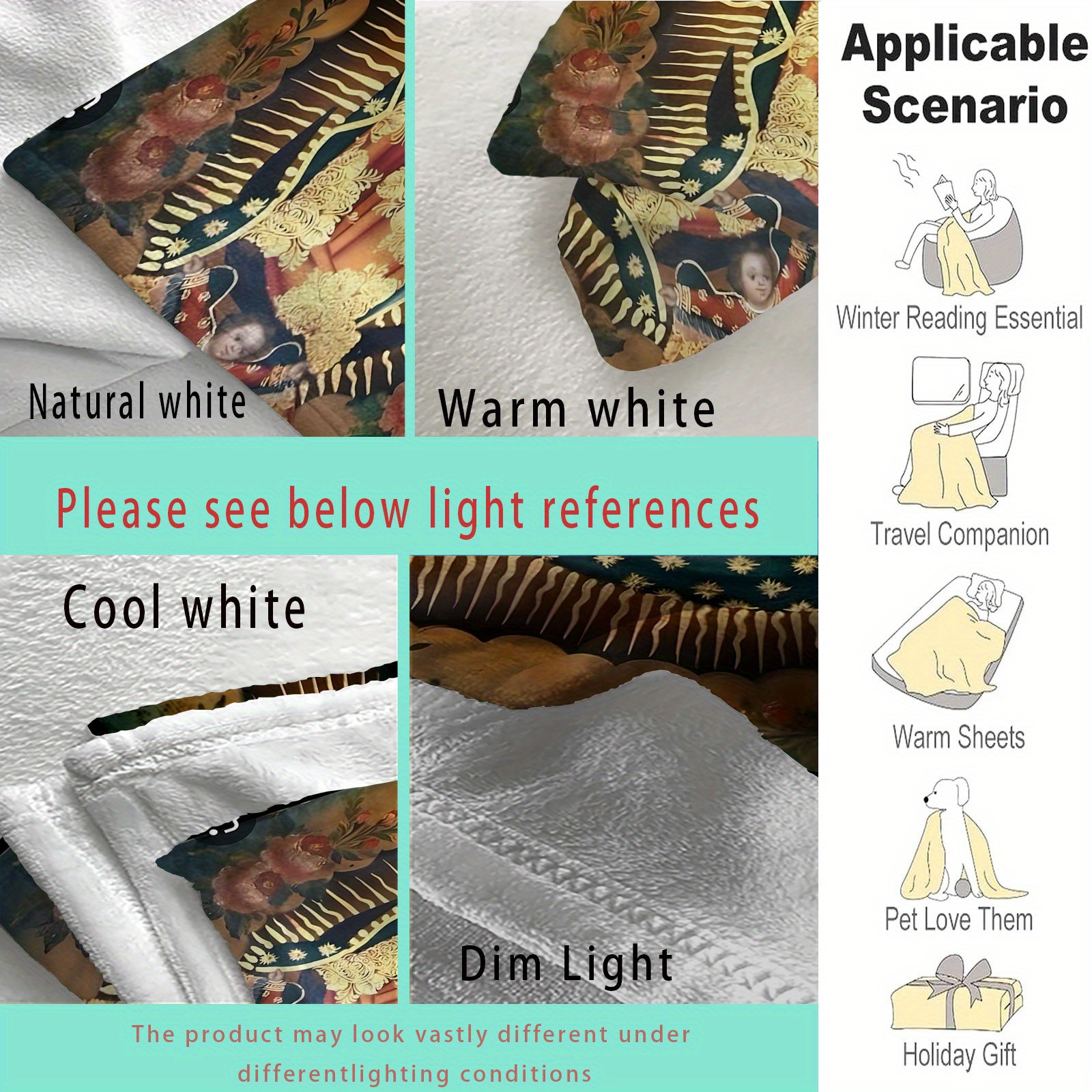   of guadalupe prayer pattern   flannel fleece throw blanket lightweight   warm soft blanket for sofa home office nap travel   polyester knitted machine washable details 3