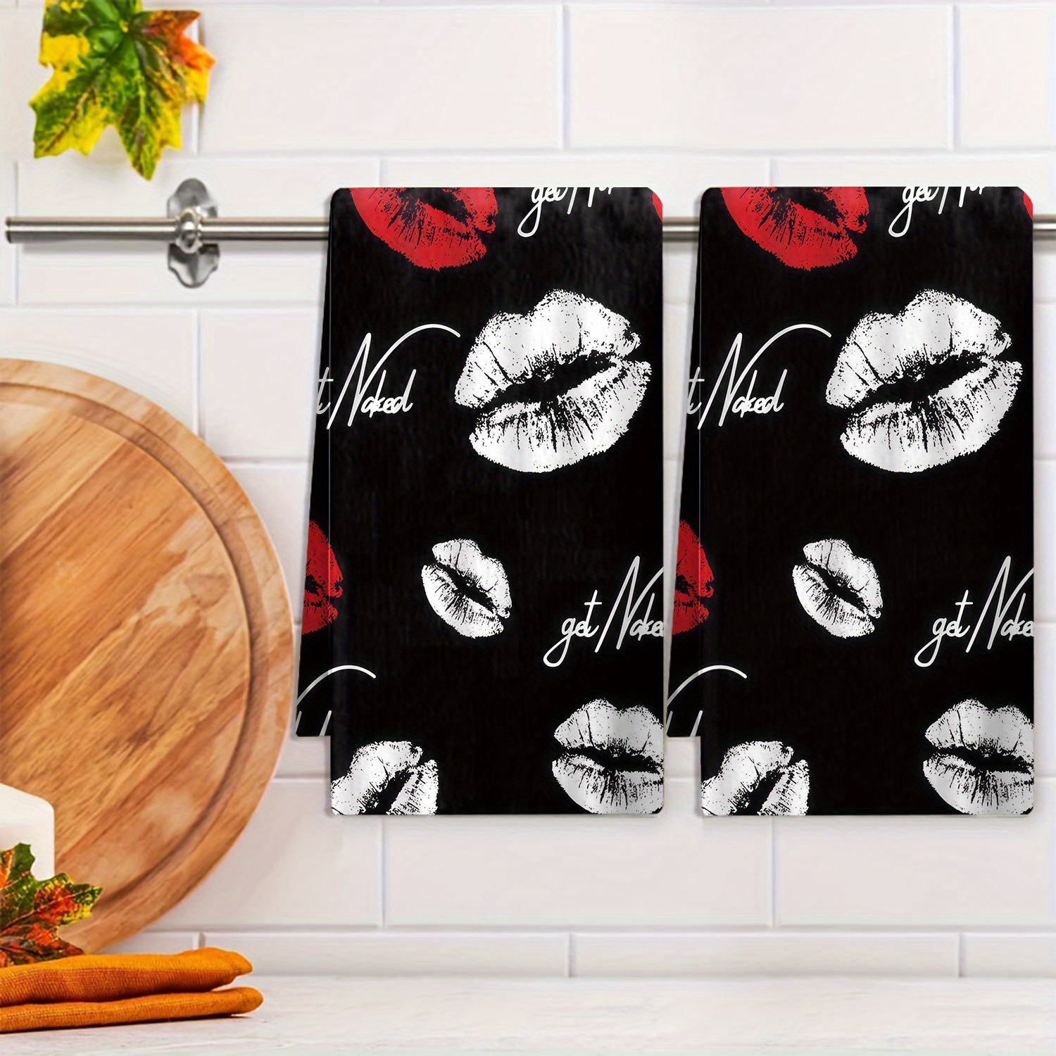 

1pc Red And White Lips Kitchen Household Printed Towel Cleaning Cloth Table Decoration Towel