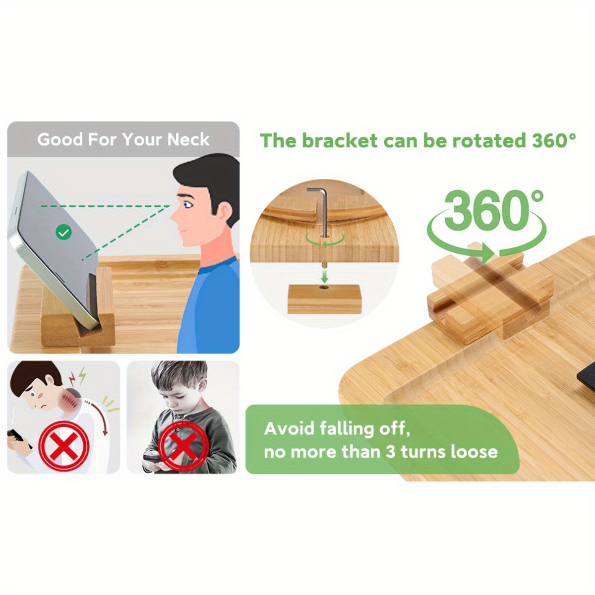 elegant bamboo couch arm tray with 360 phone holder foldable sofa side table for snacks drinks remote control details 3