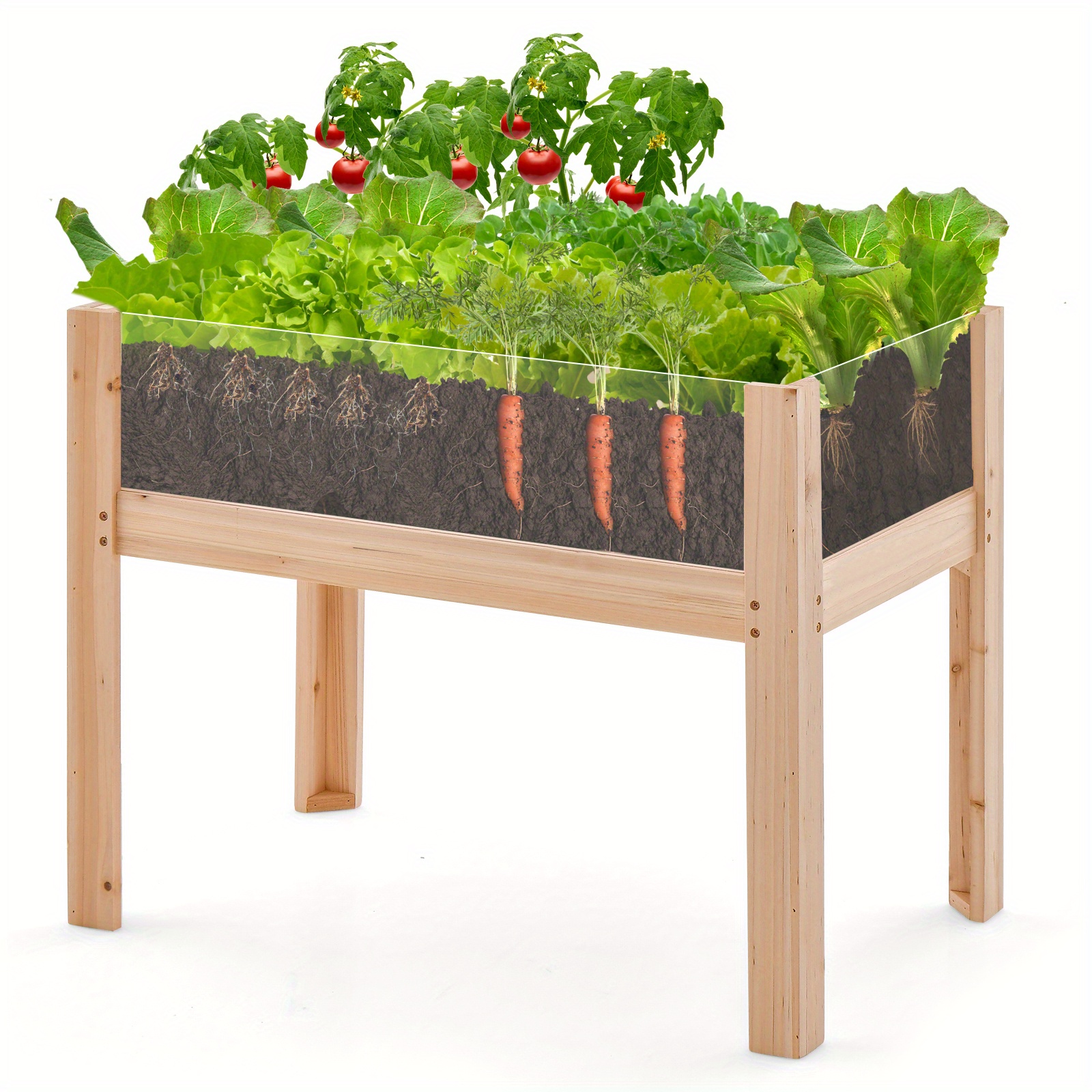 50l Elevated Garden Bed Featuring Drainage And Acrylic Sides, Wooden Planting Box For Plants