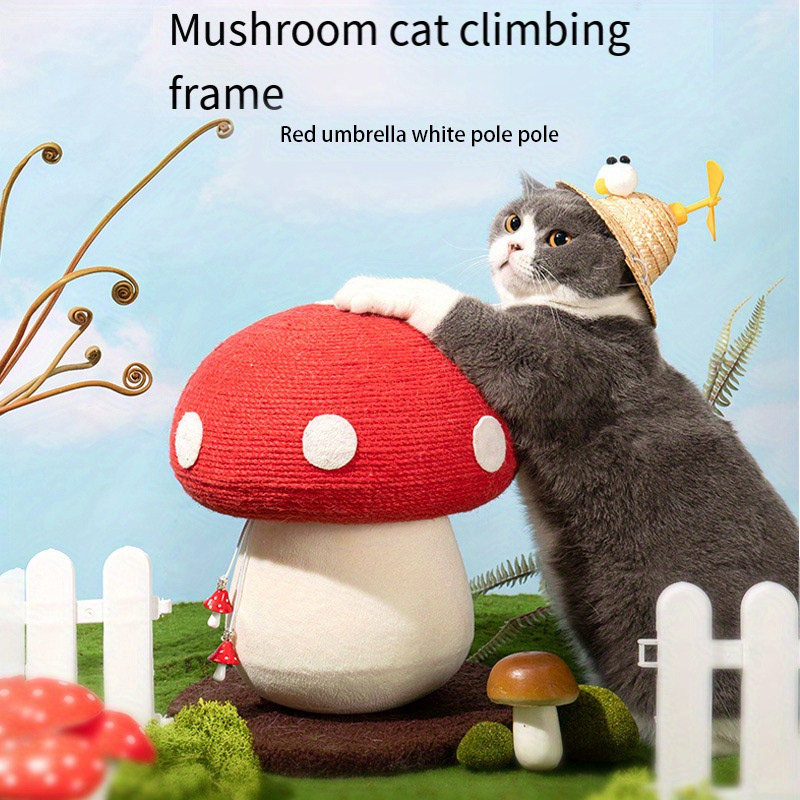 

1pc Mushroom-shaped Cat Scratching Post With Hanging Toys, Sisal Rope Cat Tree Climbing Frame, -resistant Cat Scratcher, Interactive Play Toy For Cats