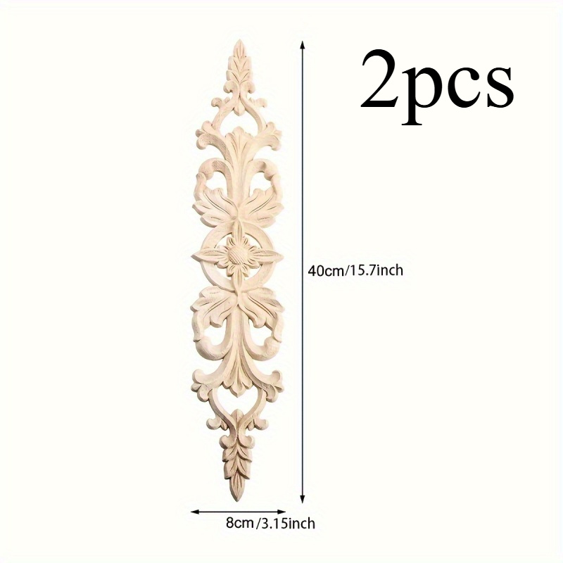2pcs Solid Wood Vertical Carving Solid Wood Decal Flower Chip European Vertical Flower Wooden Door Background Wall Decoration Center Furniture