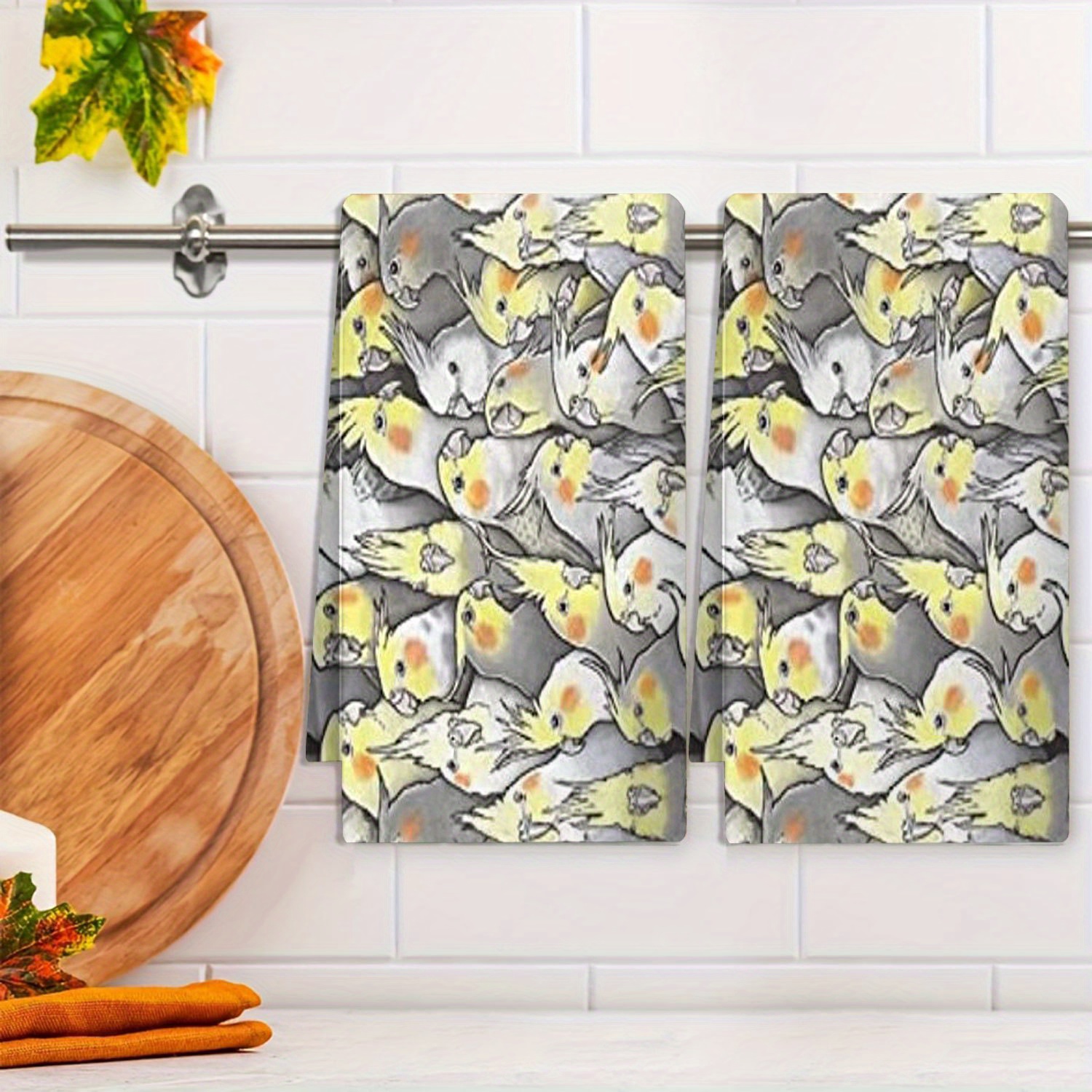 

1pc Yellow Cute Parrot Kitchen Household Printed Towel Cleaning Cloth Table Decoration Towel