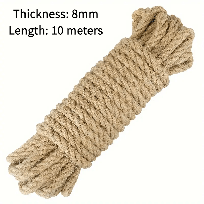1 Bundle Of 10 Meters/8 Meters Length, 8mm Thick Natural Hemp Rope, Suitable For Making, Pendant Craft, Railing Decoration, Garden Decoration, Cat Scratching Board