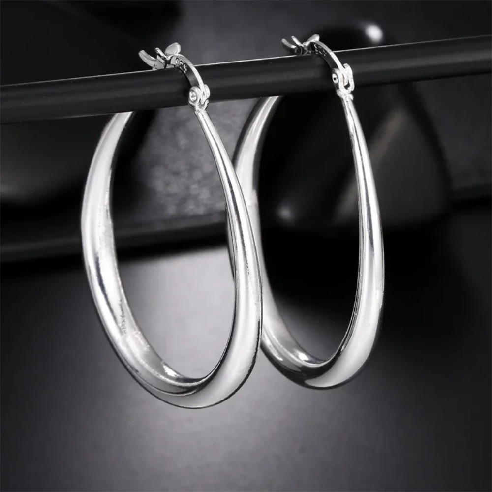 

Boho Y2k Style Sterling Silver Plated Hoop Earrings - 40mm Smooth Big Hoop Earrings For Women, 925 Silver Hypoallergenic Ear Needle, Copper, No Mosaic, Vacation, Celebration, Christmas Gift