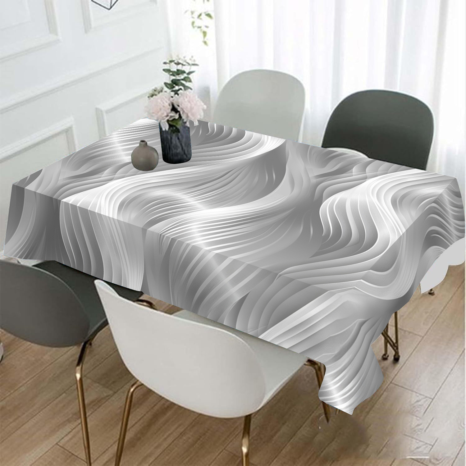 

Nappe Élégante à Courbes Blanches - Polyester Non Tissé, Anti-Poussière, Couverture Décorative pour Tables à Manger & Coffe, Lavable en Machine, Plusieurs Tailles Disponibles