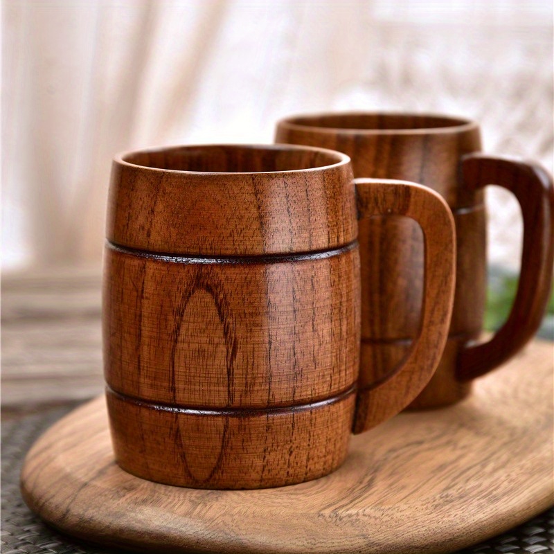 

Rustic Wooden Mug With Handle, , Coffee Cup, Water Glass, , Reusable Handwash Only, Home Kitchenware