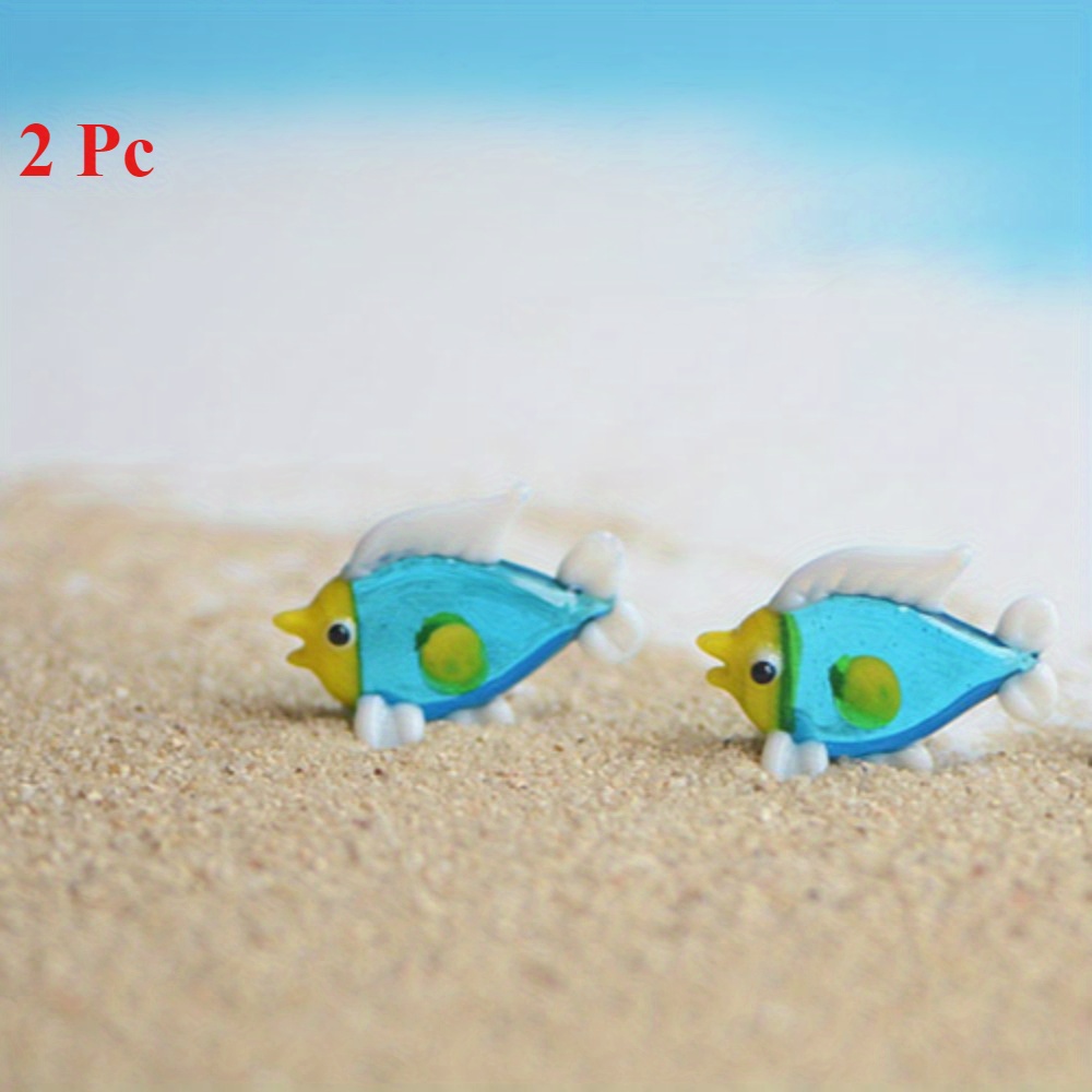 

2pcs Handmade Glass Blue Fish Figurines - Cartoon Decor For Aquariums And Home, Kitchen, Living Room, Bathroom