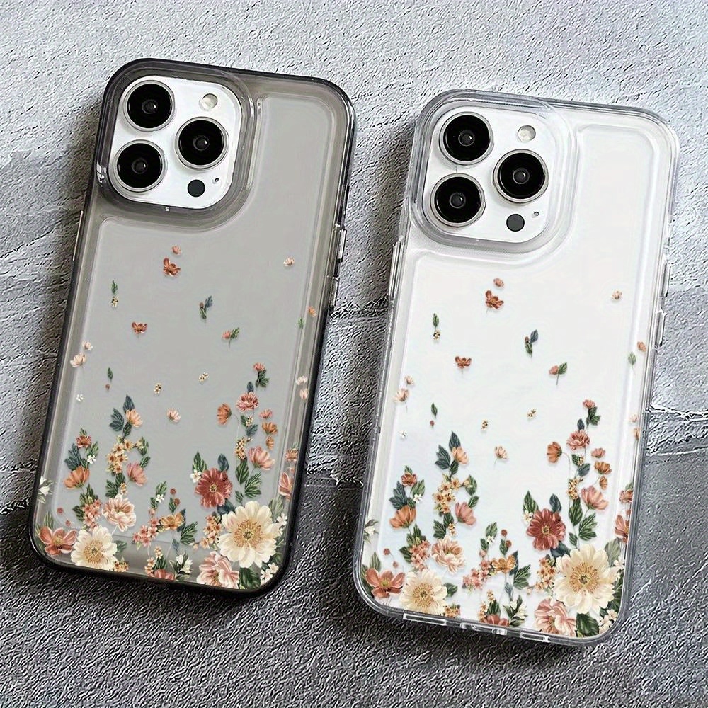 

Bottom Small Flower Transparent Black Mobile Phone Case Suitable For Iphone16pro 15promax 14 11 X Xs Xr Xsmax Full Edge With Hole Position Soft Case - High Clear Soft Case