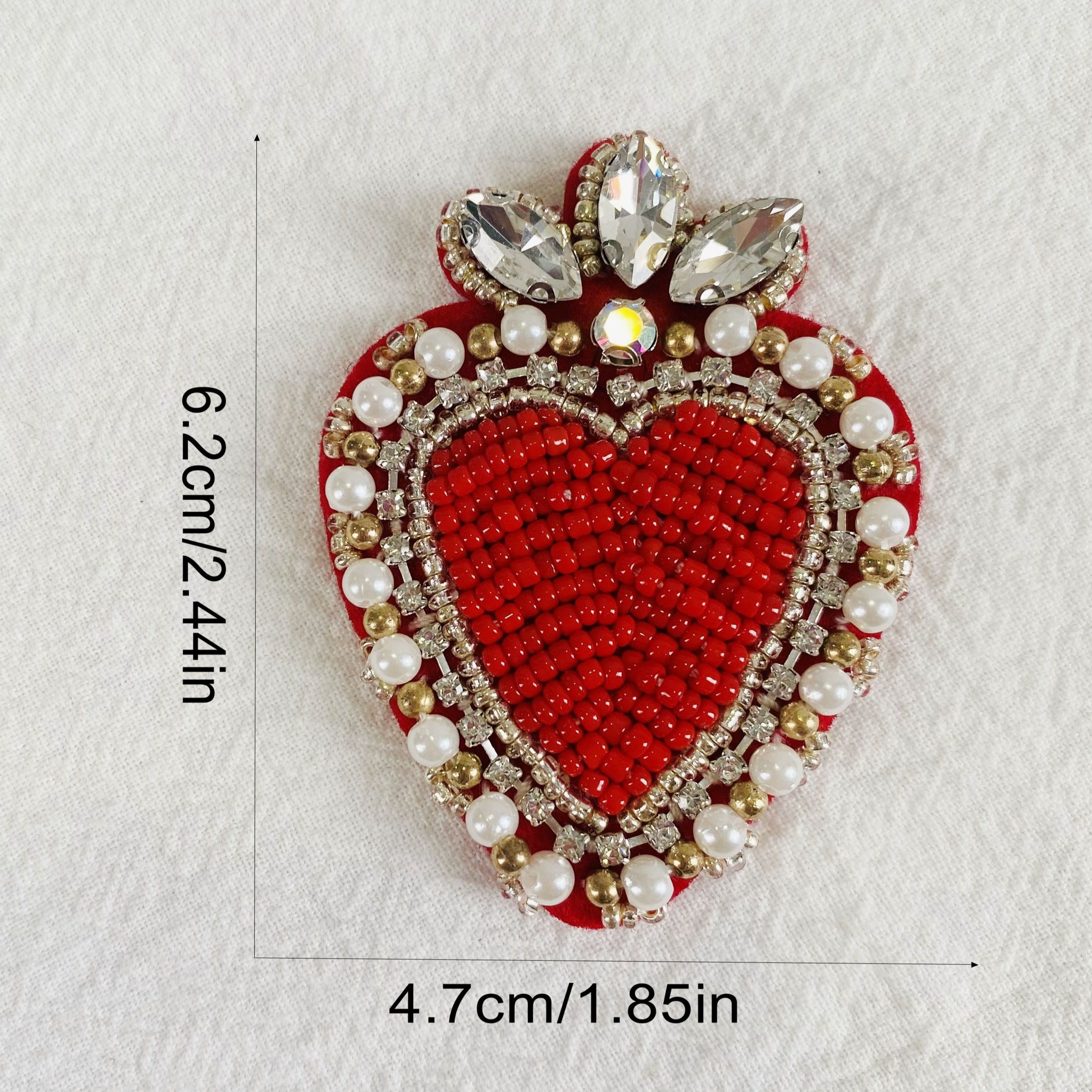 Sparkling Red Heart Bead Appliques With Rhinestones - Handcrafted Embroidery Patches For & Bag Decorations