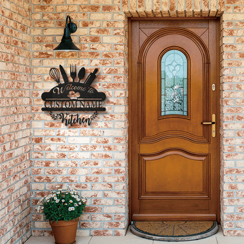 personalized metal kitchen   custom name welcome sign black iron farmhouse decor for home patio porch office unique gift idea details 3