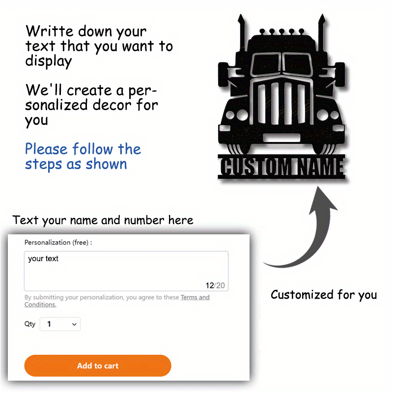 custom name metal truck sign   garage for man cave decor ideal gift for truck drivers black iron wall art details 1