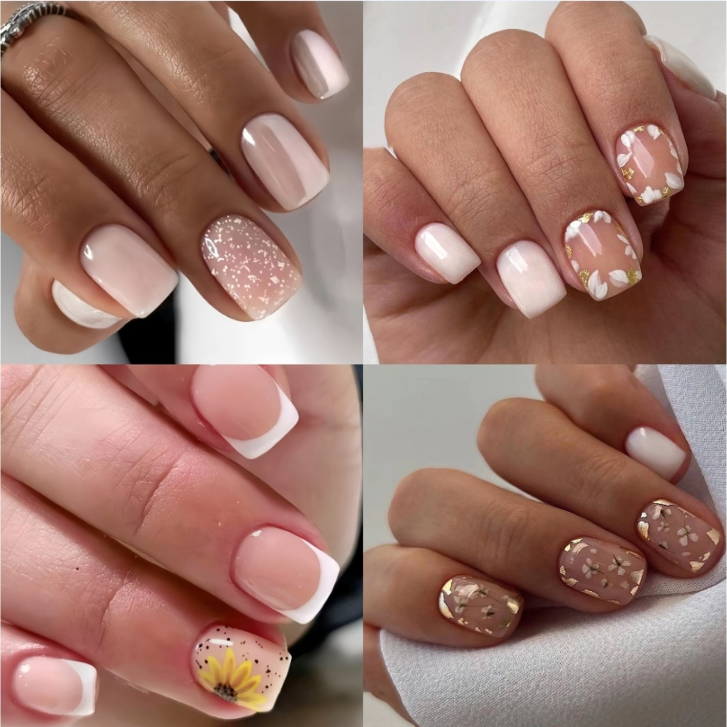 

96pcs Square Press On Nails Short Fake Nails With Flower Sunflower Glitter Designs Glue On Nails Cute Acrylic Nails Nude Full Cover Artificial Stick On Nails For Women